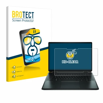 Front side of a product packaging with the brand logo BROTECT. Next to it is the device HP Spectre x360 16