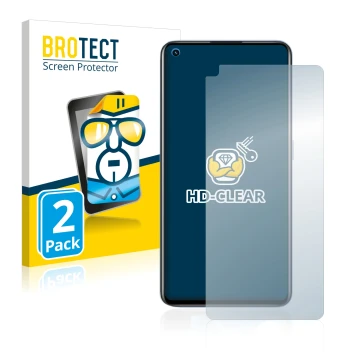 Front side of a product packaging with the brand logo BROTECT. Next to it is the device realme GT Neo 2 shown with the corresp