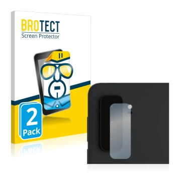 Front side of a product packaging with the brand logo BROTECT. Next to it is the device Microsoft Surface Duo 2 (ONLY Camera L