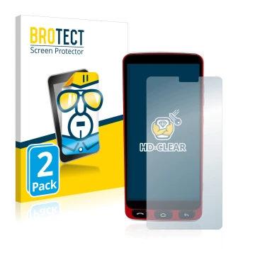 Front side of a product packaging with the brand logo BROTECT. Next to it is the device Olympia Neo Smartphone shown with the 
