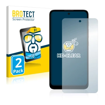 Front side of a product packaging with the brand logo BROTECT. Next to it is the device Motorola Moto E40 shown with the corre
