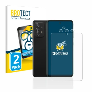 Front side of a product packaging with the brand logo BROTECT. Next to it is the device Samsung Galaxy A52s 5G (Front+Camera) 