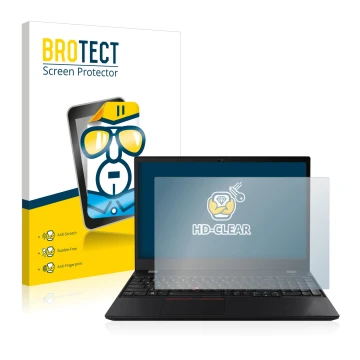 Front side of a product packaging with the brand logo BROTECT. Next to it is the device Lenovo ThinkPad T15 Gen 2 shown with t
