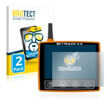 Front side of a product packaging with the brand logo BROTECT. Next to it is the device Skytraxx 4.0 shown with the correspond