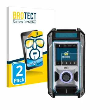 Front side of a product packaging with the brand logo BROTECT. Next to it is the device Makita DMR115 shown with the correspon