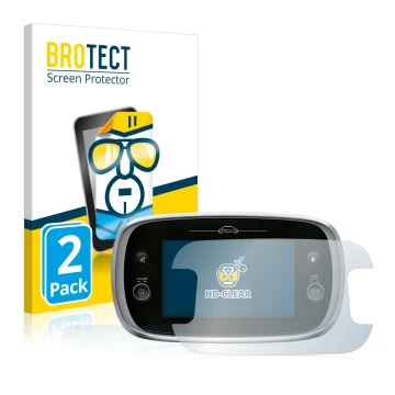 Front side of a product packaging with the brand logo BROTECT. Next to it is the device Fiat 500X Uconnect 7