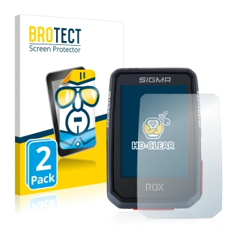 Front side of a product packaging with the brand logo BROTECT. Next to it is the device Sigma ROX 2.0 shown with the correspon