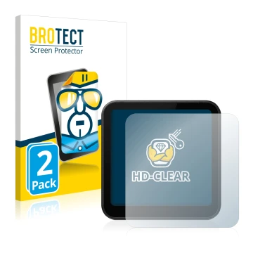 Front side of a product packaging with the brand logo BROTECT. Next to it is the device DJI Action 2 shown with the correspond