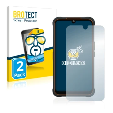 Front side of a product packaging with the brand logo BROTECT. Next to it is the device AGM Glory Pro shown with the correspon