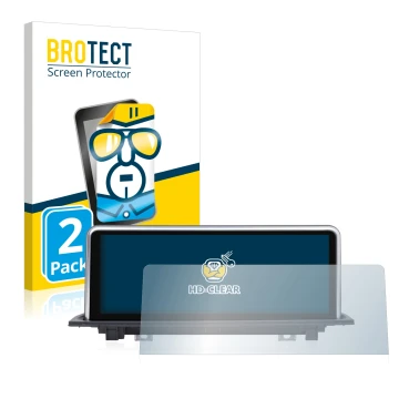 Front side of a product packaging with the brand logo BROTECT. Next to it is the device Dynavin BMW X1 F48, F49 (+2015) NBT sh