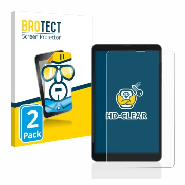 Front side of a product packaging with the brand logo BROTECT. Next to it is the device Blackview Tab 6 shown with the corresp