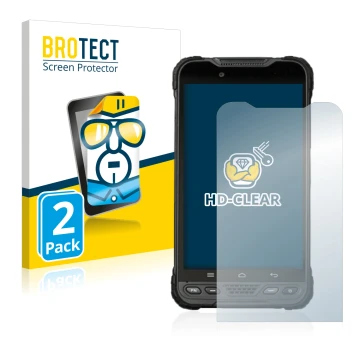 Front side of a product packaging with the brand logo BROTECT. Next to it is the device UniStrong UT12P shown with the corresp
