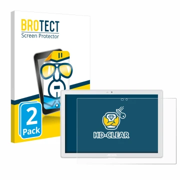 Front side of a product packaging with the brand logo BROTECT. Next to it is the device Archos T101 4G shown with the correspo