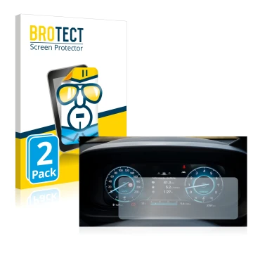 Front side of a product packaging with the brand logo BROTECT. Next to it is the device Hyundai i20 BC3 2021 Cockpit shown wit