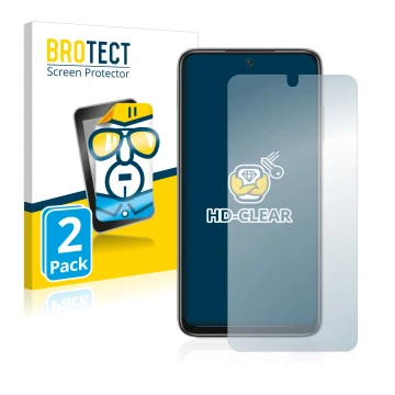 Front side of a product packaging with the brand logo BROTECT. Next to it is the device Xiaomi Redmi Note 11 4G shown with the