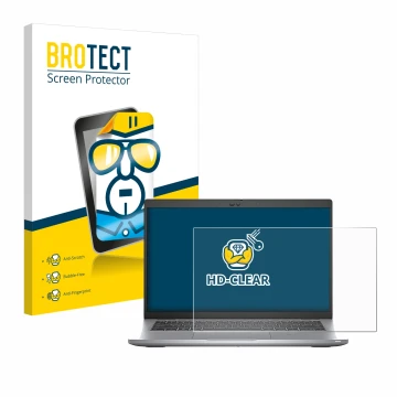 Front side of a product packaging with the brand logo BROTECT. Next to it is the device Dell Latitude 5420 shown with the corr