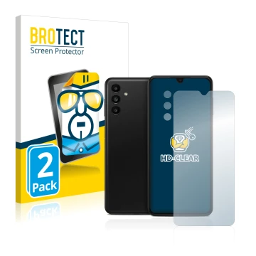Front side of a product packaging with the brand logo BROTECT. Next to it is the device Samsung Galaxy A13 5G (Front+Camera) s