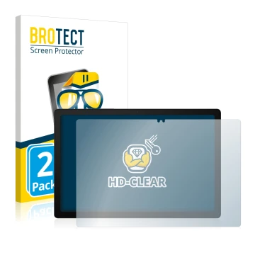 Front side of a product packaging with the brand logo BROTECT. Next to it is the device Samsung Galaxy Tab A8 LTE shown with t