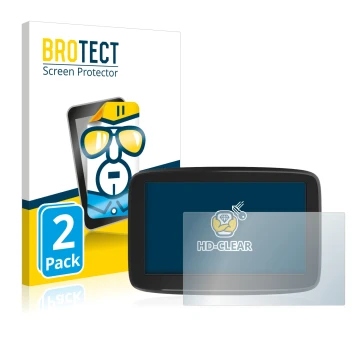 Front side of a product packaging with the brand logo BROTECT. Next to it is the device TomTom GO Classic 5