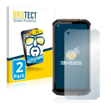 Front side of a product packaging with the brand logo BROTECT. Next to it is the device Oukitel WP16 shown with the correspond