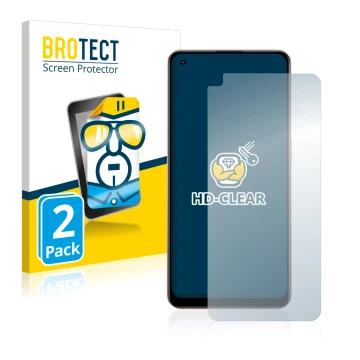 Front side of a product packaging with the brand logo BROTECT. Next to it is the device Oppo A96 shown with the corresponding 
