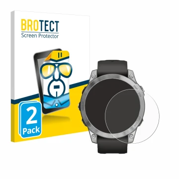 Front side of a product packaging with the brand logo BROTECT. Next to it is the device Garmin Fenix 7 (47 mm) shown with the 