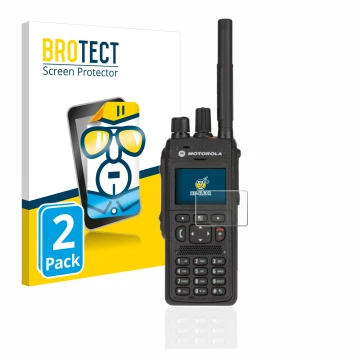 Front side of a product packaging with the brand logo BROTECT. Next to it is the device Motorola MTP3550 shown with the corres