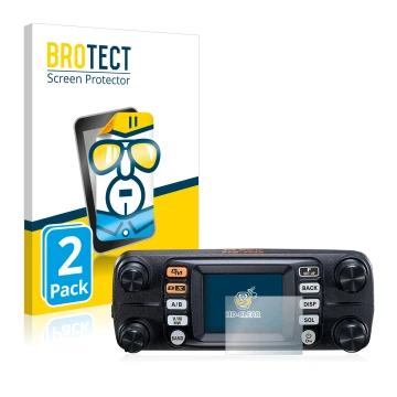 Front side of a product packaging with the brand logo BROTECT. Next to it is the device Yaesu FTM-300DE shown with the corresp