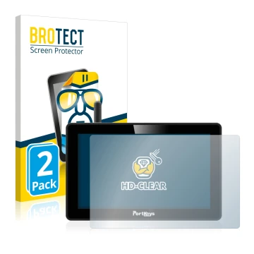 Front side of a product packaging with the brand logo BROTECT. Next to it is the device Portkeys BM5 WR shown with the corresp