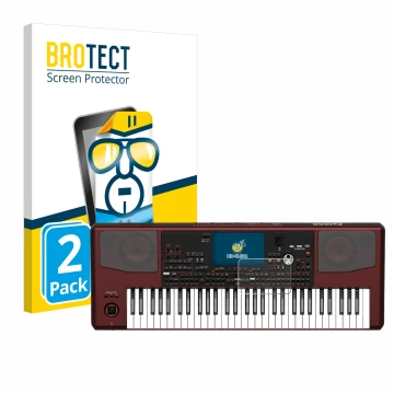 Front side of a product packaging with the brand logo BROTECT. Next to it is the device KORG Pa1000 shown with the correspondi