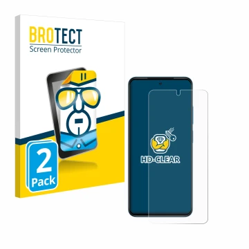 Front side of a product packaging with the brand logo BROTECT. Next to it is the device Xiaomi Redmi Note 11 shown with the co