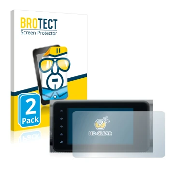 Front side of a product packaging with the brand logo BROTECT. Next to it is the device Dacia Sandero 2021-2025 Media Display 