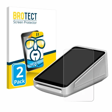 Front side of a product packaging with the brand logo BROTECT. Next to it is the device Square Terminal shown with the corresp
