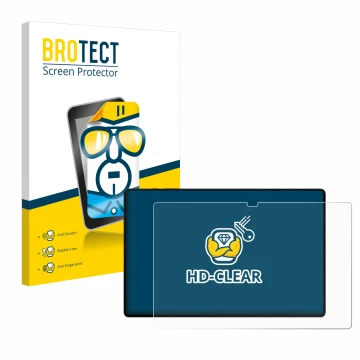 Front side of a product packaging with the brand logo BROTECT. Next to it is the device Samsung Galaxy Tab S8 Ultra 5G shown w