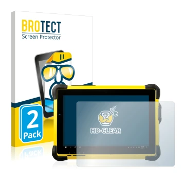 Front side of a product packaging with the brand logo BROTECT. Next to it is the device Trimble T10 shown with the correspondi