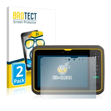 Front side of a product packaging with the brand logo BROTECT. Next to it is the device Trimble T7 shown with the correspondin