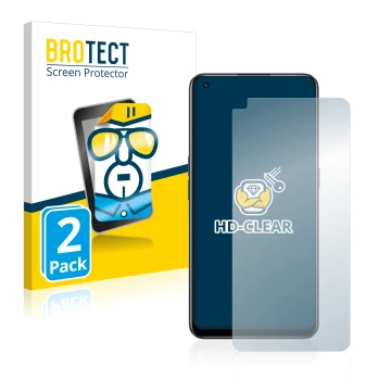 Front side of a product packaging with the brand logo BROTECT. Next to it is the device realme 9 Pro Plus shown with the corre