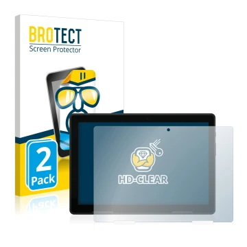 Front side of a product packaging with the brand logo BROTECT. Next to it is the device MEDION Lifetab E10814 shown with the c