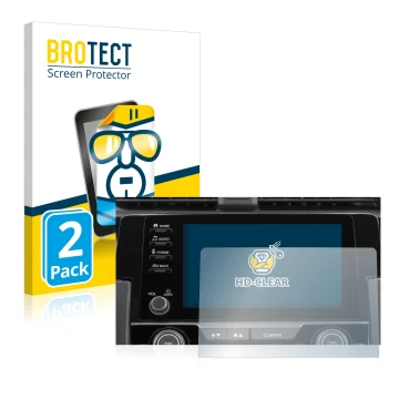 Front side of a product packaging with the brand logo BROTECT. Next to it is the device Honda Civic 2021 Connect Infotainment 