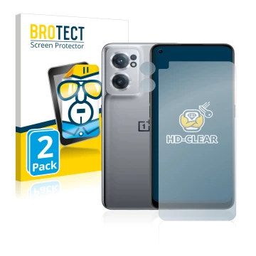 Front side of a product packaging with the brand logo BROTECT. Next to it is the device OnePlus Nord CE 2 5G (Front+Camera) sh