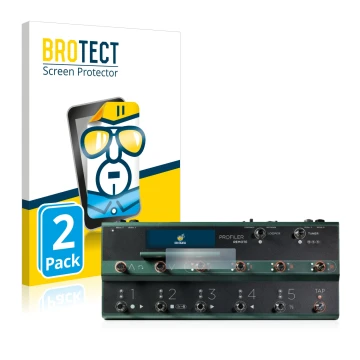 Front side of a product packaging with the brand logo BROTECT. Next to it is the device Kemper Profiler Remote shown with the 