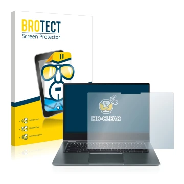 Front side of a product packaging with the brand logo BROTECT. Next to it is the device Acer Chromebook Spin 514 shown with th