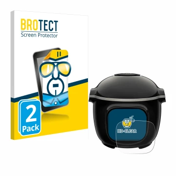 Front side of a product packaging with the brand logo BROTECT. Next to it is the device Krups Cook4me Touch Wifi shown with th