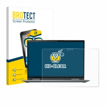 Front side of a product packaging with the brand logo BROTECT. Next to it is the device Lenovo ThinkPad X1 Yoga Gen 7 shown wi