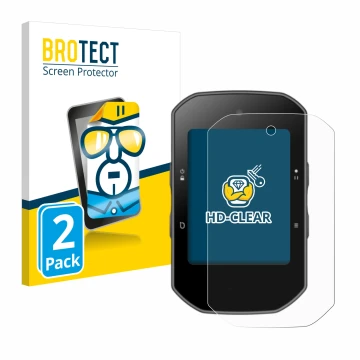 Front side of a product packaging with the brand logo BROTECT. Next to it is the device Bryton Rider S500 shown with the corre