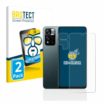 Front side of a product packaging with the brand logo BROTECT. Next to it is the device Xiaomi Redmi Note 11 Pro+ 5G (Front+Ca