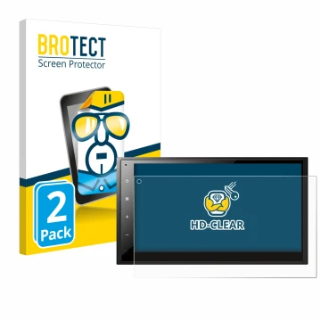 Front side of a product packaging with the brand logo BROTECT. Next to it is the device Pioneer DMH-A340DAB shown with the cor