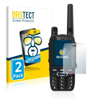Front side of a product packaging with the brand logo BROTECT. Next to it is the device Motorola MXP600 shown with the corresp