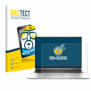Front side of a product packaging with the brand logo BROTECT. Next to it is the device HP EliteBook 840 G9 shown with the cor