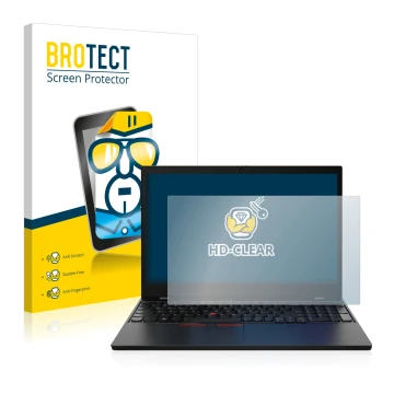 Front side of a product packaging with the brand logo BROTECT. Next to it is the device Lenovo ThinkPad L15 Gen 2 shown with t